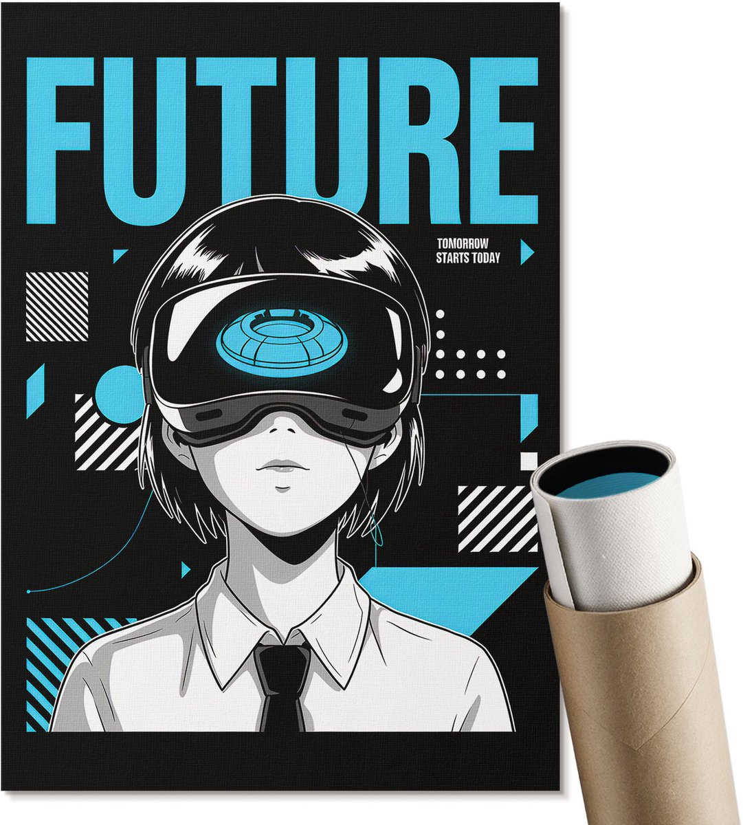 Coloray Polycanvas Poster - Futuristische Graphics, Illustratie - A4 - Zwart Wandposter - Rechthoek - Kunstposter - Woonkamer, Slaapkamer, Kantoor - Anime/manga