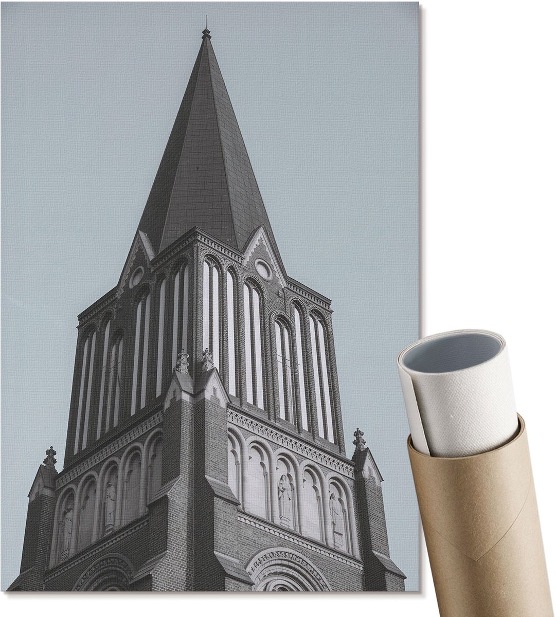 Coloray Polycanvas Wandposter - Gotische Toren, Fotografie - A4 - Grijs Motief - Rechthoek - Interieurdecoratie - Woonkamer, Slaapkamer, Kantoor - Klassiek