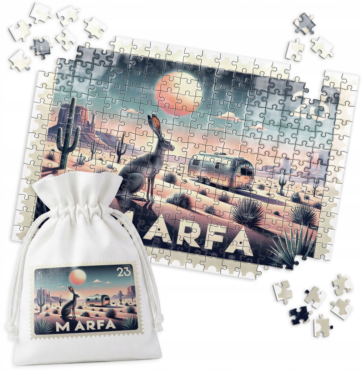 Merkloos Puzzel 252 Stukjes - Woestijn Konijn Marfa Kamper