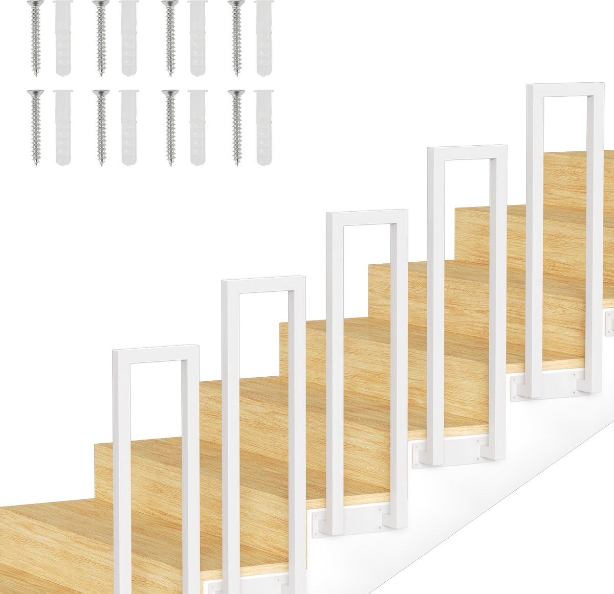 U-vormige trapleuning 75 cm wit – ijzeren trapleuning met vierkante buis, zijmontage, binnen/buiten, incl. montagepakket