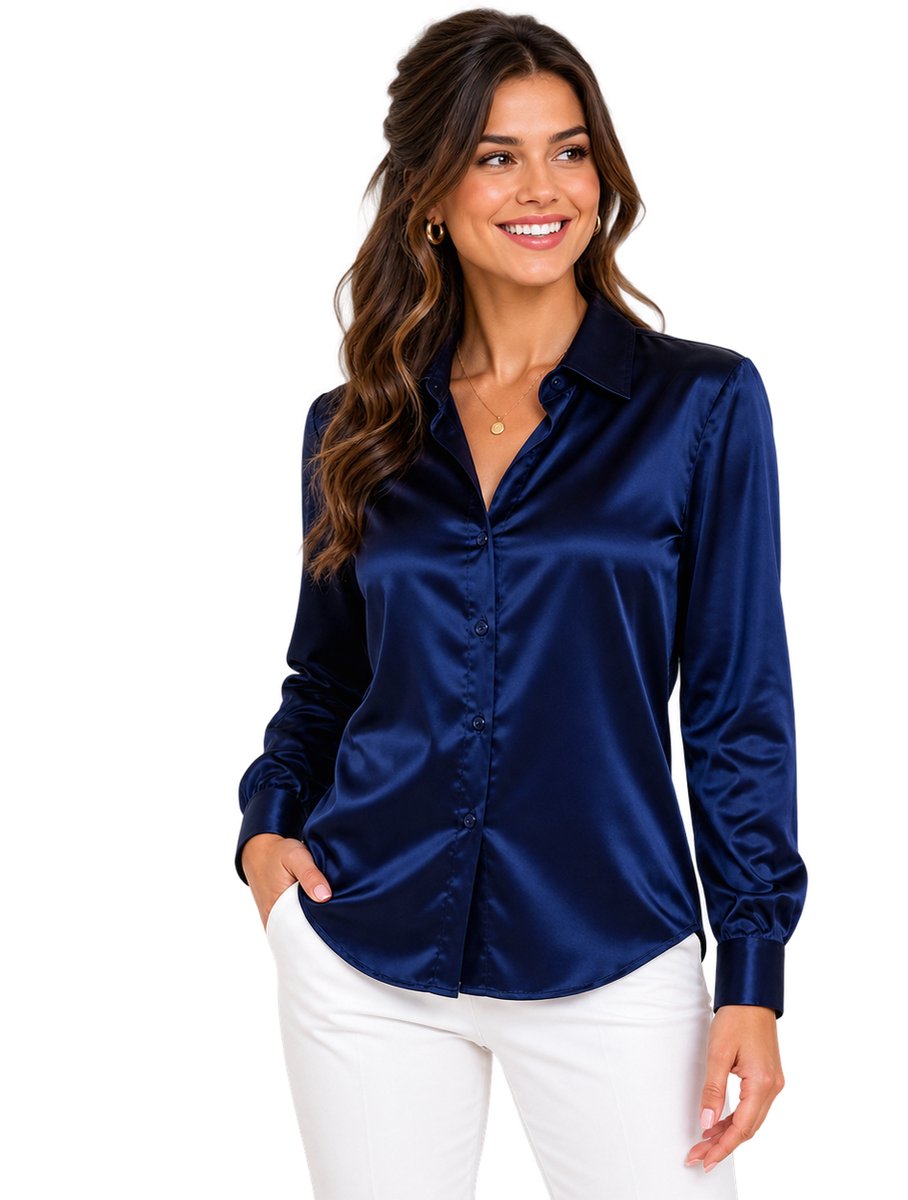 Glanzende Dames Blouse - Blauw - Overhemd