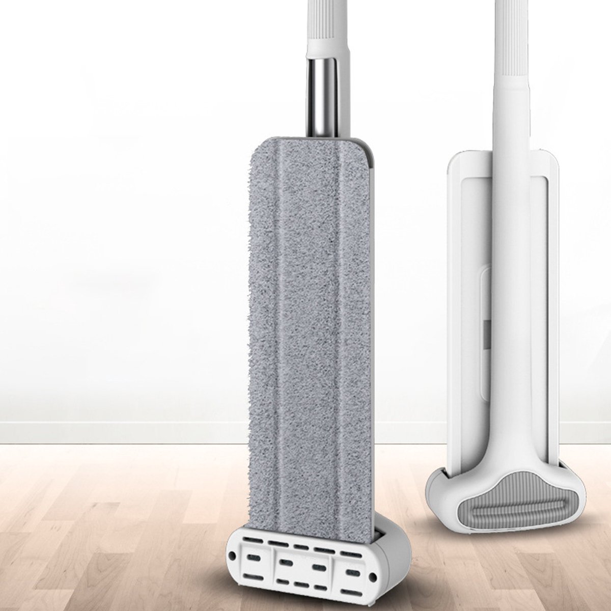 Microvezel Dweil met Zelfwringend Systeem en 4 Navulpads, 360° Draaibaar Droog/Nat Schoonmaken