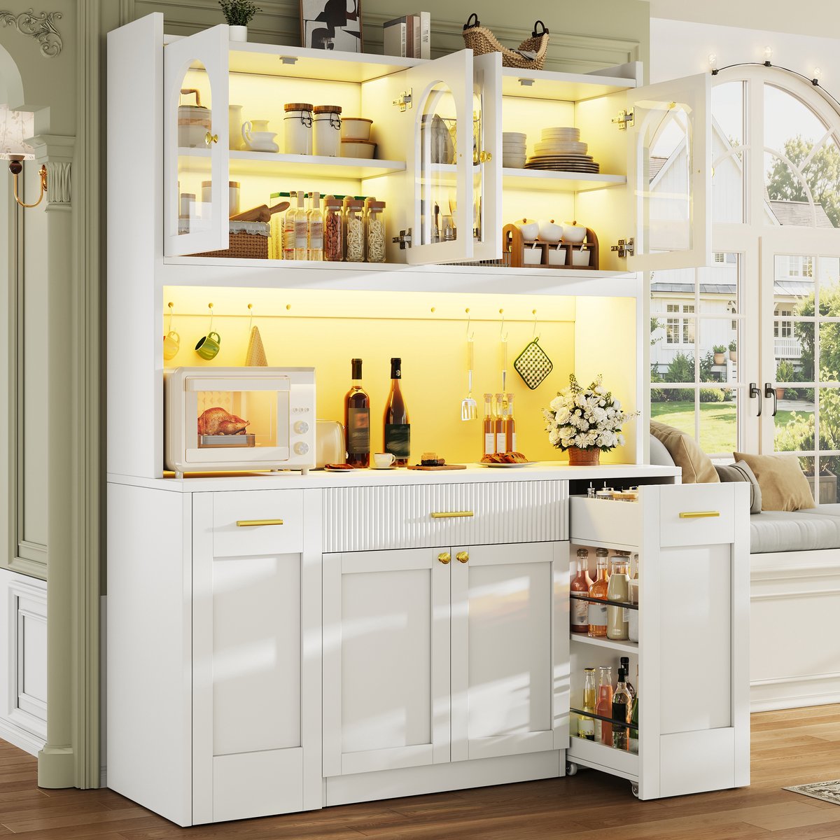 Clruro Vitrinekast 103,5x40x180 cm - met Deur, Verstelbare Planken en Lochplaat - Spaanplaat - Wit