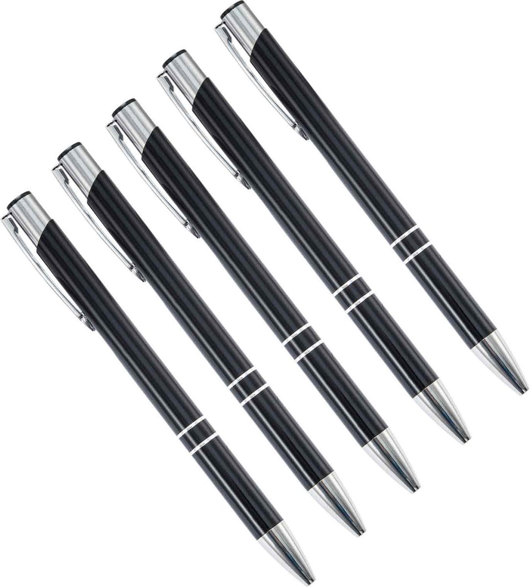 Set van 5 Stijlvolle Metalen Balpennen - Zwarte Inkt - Soepel Schrijfcomfort - Metalen Pennen voor Kantoor, School en Dagelijks Gebruik - Zwart