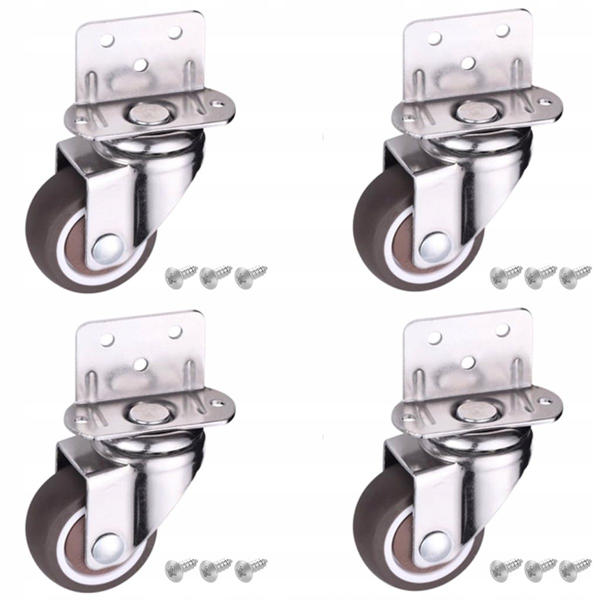 4x Zwenkwielen 50mm met Rem, L-vormige Montageplaat