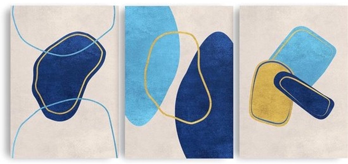Kunstdruk Abstract - Wanddecoratie Set - Woonkamer Aankleden - Getextureerd Papier - A2 3 Stuks - Blauw