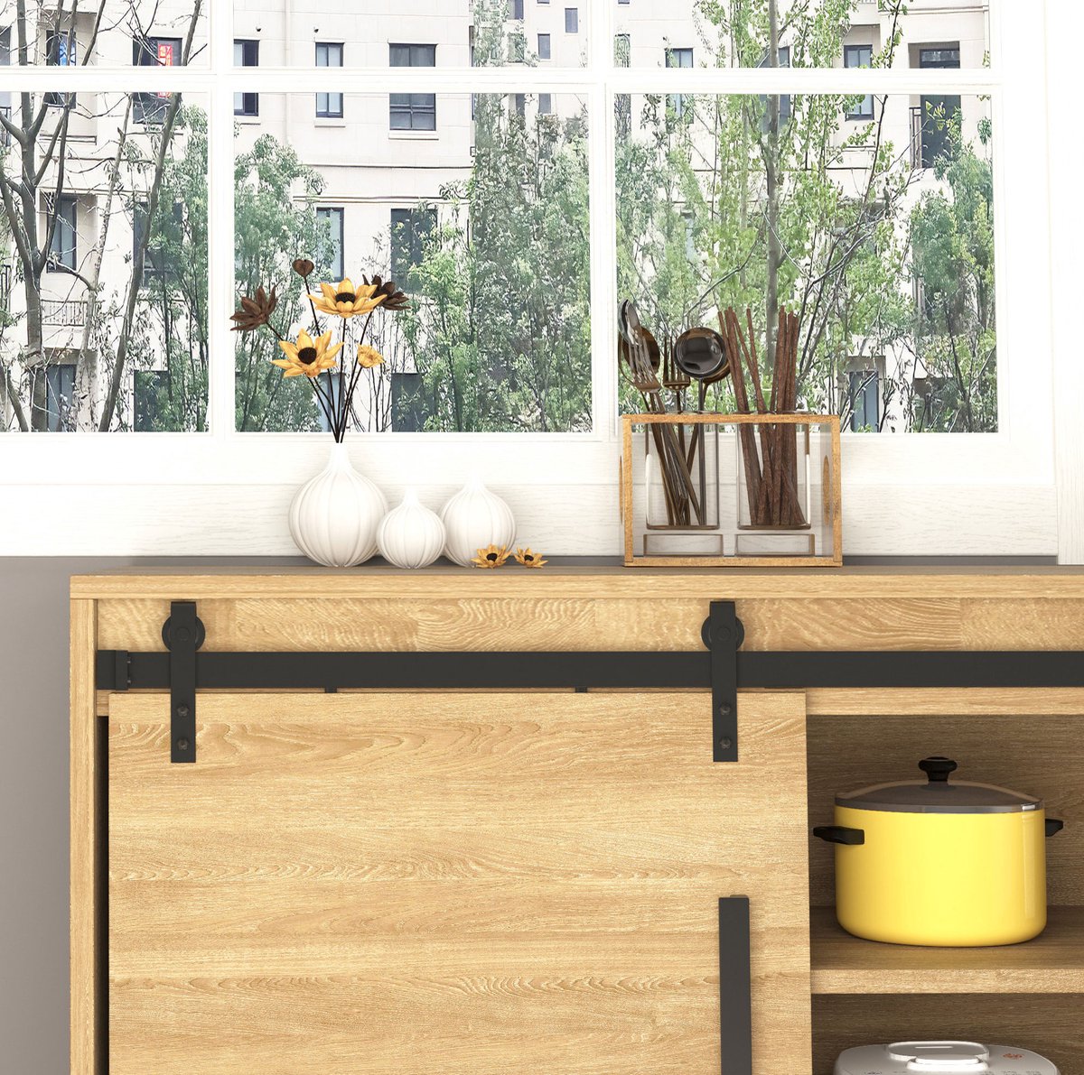 REDOM- Schuifdeurbeslag - Enkele schuifdeur - 200 cm rail - Inclusief bevestigingsmateriaal - Industrieel - Voor houten deuren - Staal - Zwart - 200 x 0,4 x 18 cm