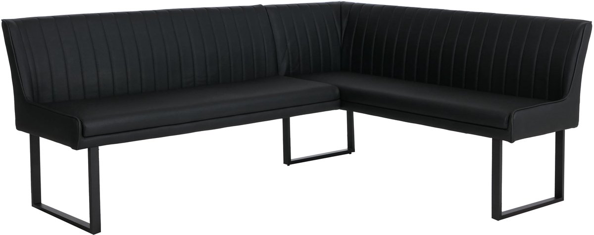 Hoekbank MCW-O82, eetkamerbank, kunstleer en metaal, 210 x 159 cm ~ zwart