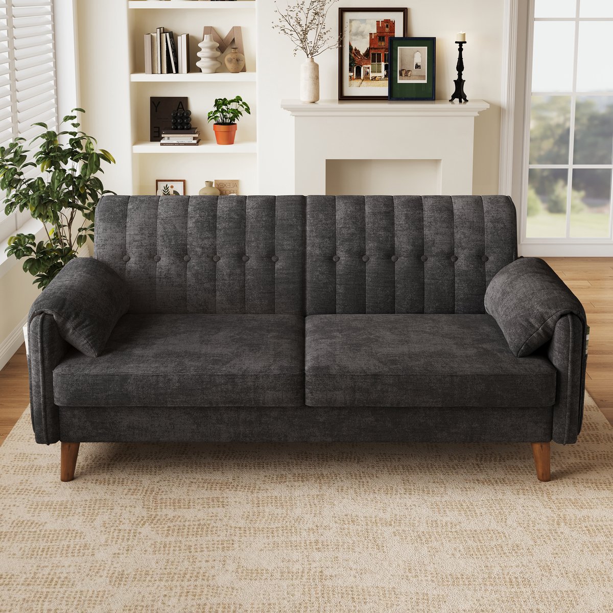 VVBV Stoelkussens Set van 2 161.5x79x83.5 cm – 5 cm Dik – Modern Design – Massief Hout – Voor 2-3 Personen – Voor Woonkamer – Dark Grijs Donkergrijs