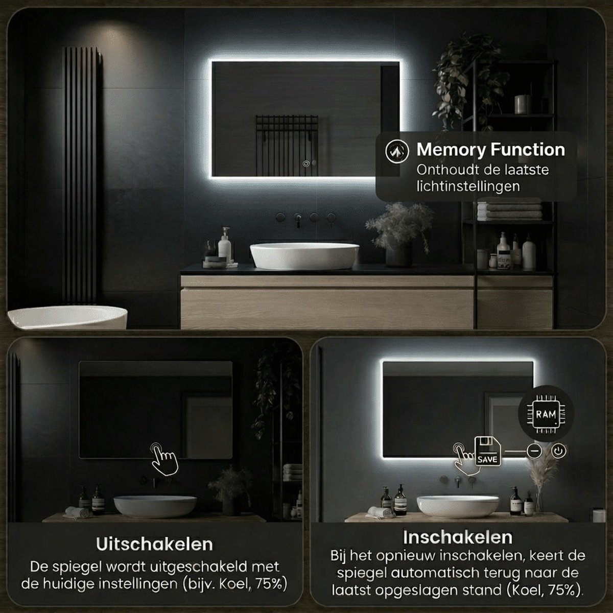 Badkamerspiegel Megon Karvo 80x60cm - Zwarte Lijst