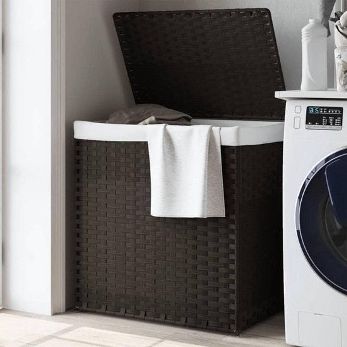 Wasmand met 2 vakken - Wasbak Opvouwbaar - Kleding Sorteren - Met Deksel en Binnenzak