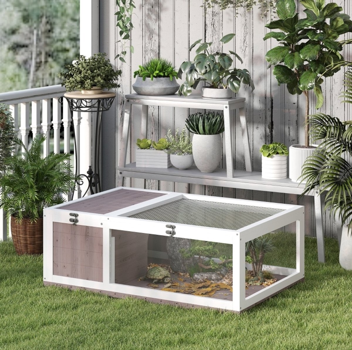 MODFU - Terrarium - Schildpaddenhuis - Opklapbare Bovenkant - Hout - Bruin - 91 X 60,5 X 32 Cm