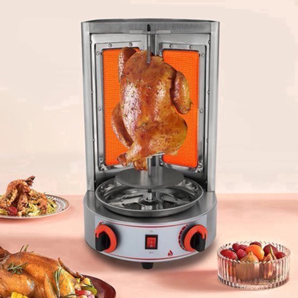 Rotisserie Grill – Verticale BBQ – Gas Grill – Grill Met Motor – RVS 201 – 360° Automatische Rotatie – Dubbele Infrarood Branders