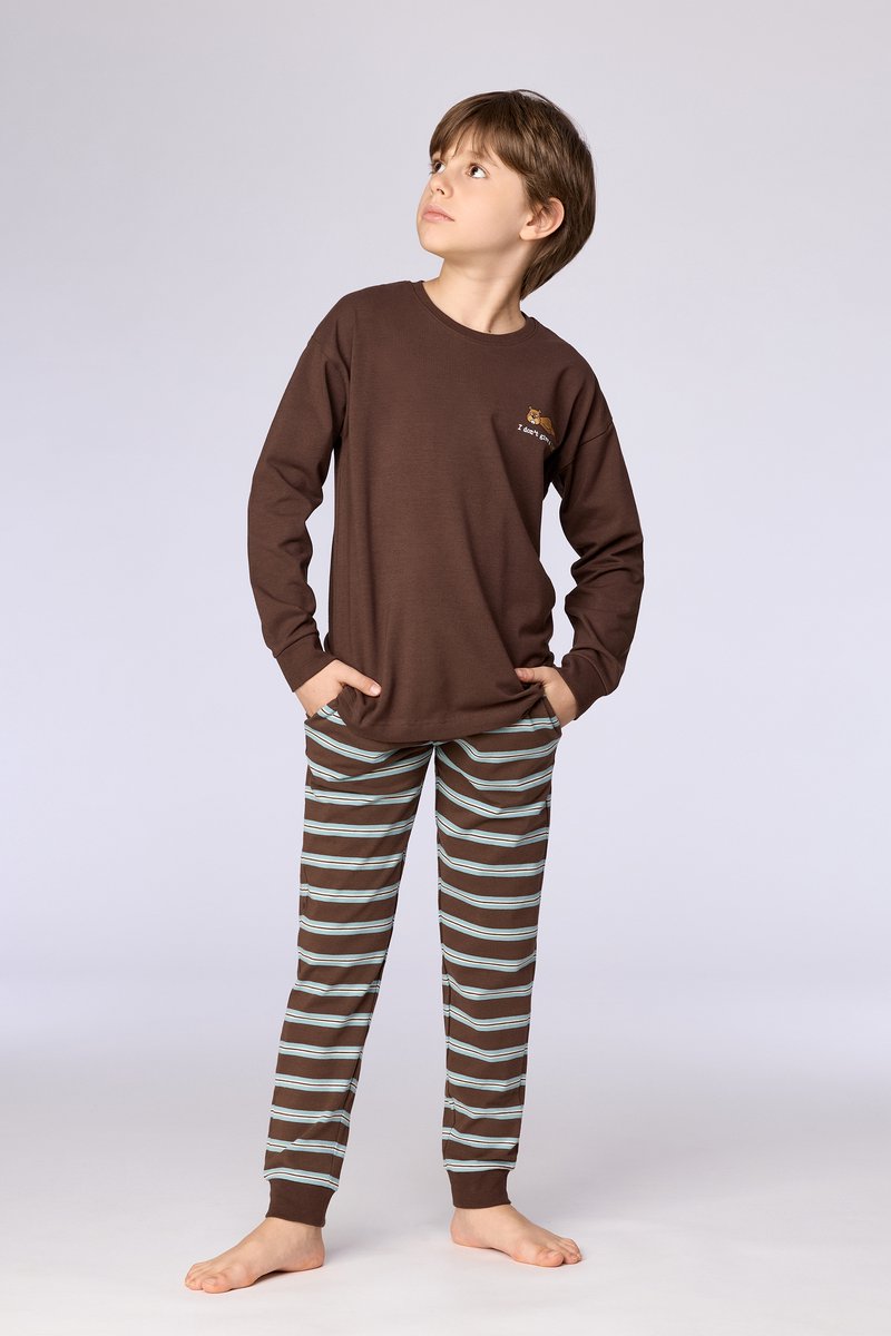 Woody Jongens-Heren pyjama bruin - maat XL