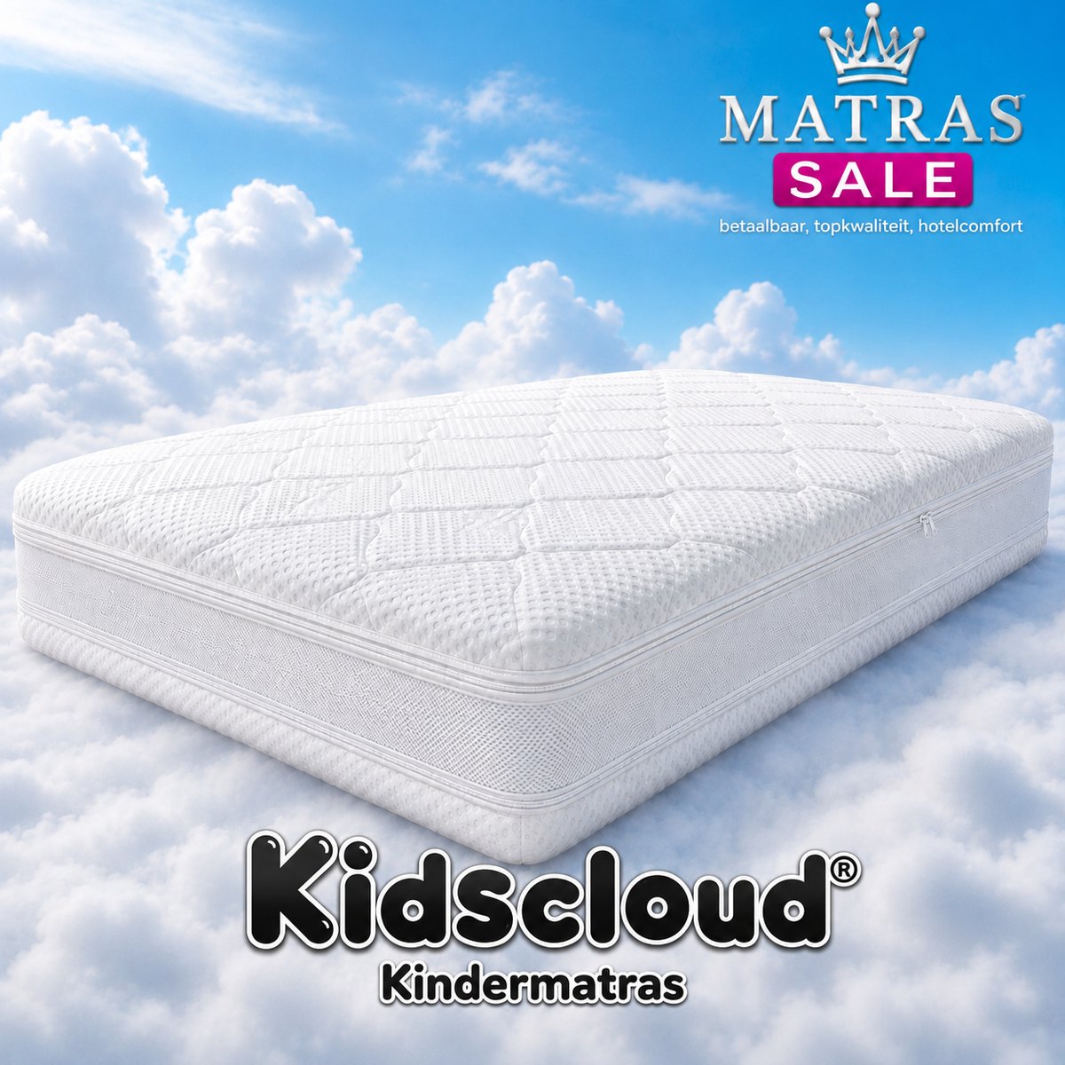 Kidscloud Tencel - Kindermatras - 80 x 200 cm - 25cm dik - 100% metaalvrij wit