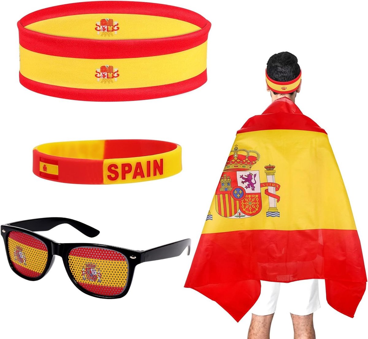 Duitse Vlag Kostuum Cape met 80s Zonnebril, Vlag Hoofdband en Polsband Set voor Feestdagen en Halloween Vieringen