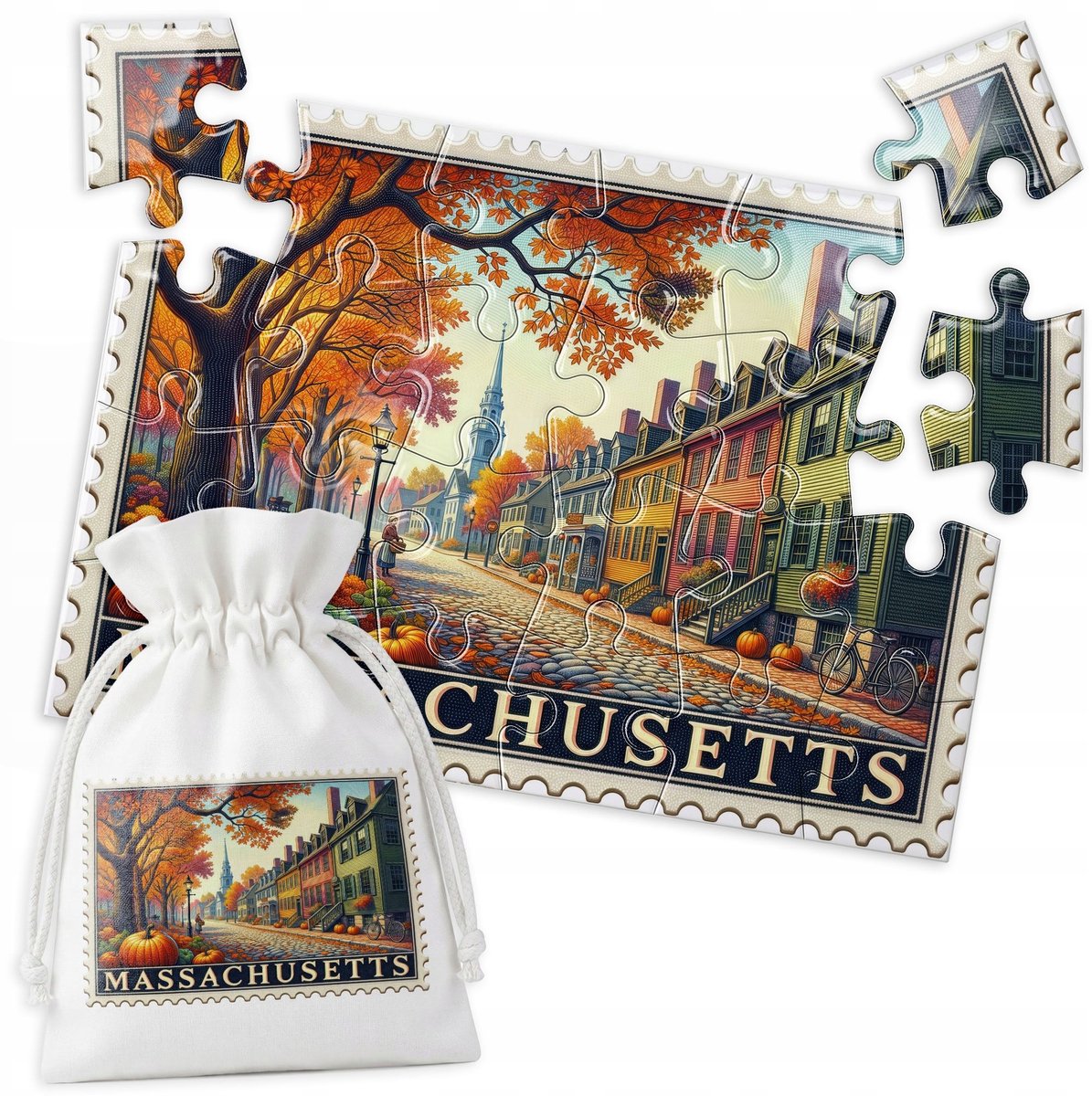 Traditionele Puzzel 24 Stuks - Massachusetts Postzegel USA