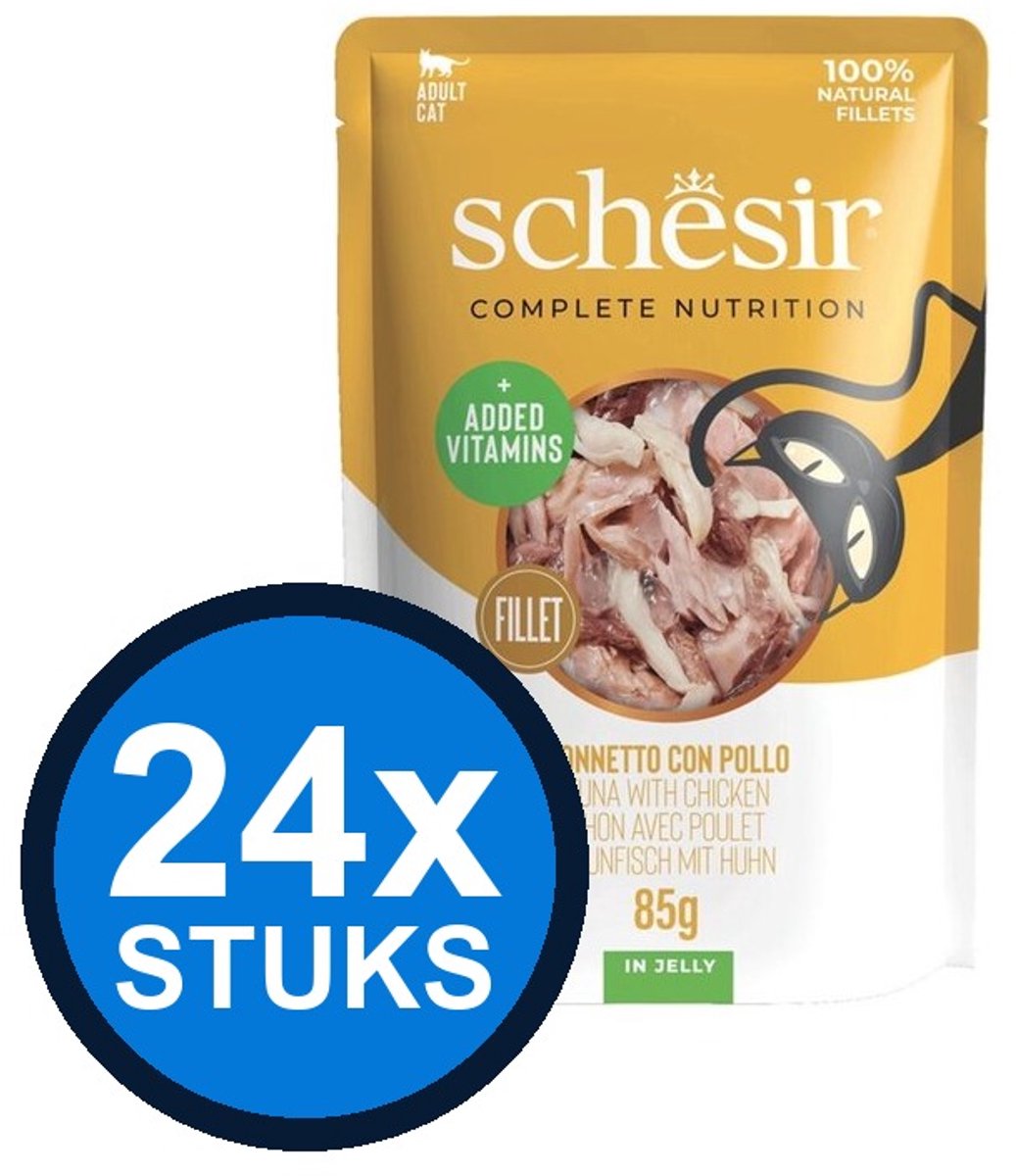 24x Schesir - Complete & Balanced - Kattenvoer - Gelei in zakje - Tonijn & Kip & Garnalen - 85g