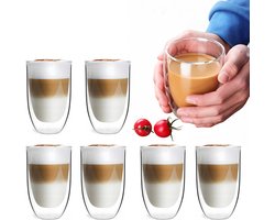 Dubbelwandige glazen bekers - Geïsoleerde glazen bekers - Transparante koffiebekers - Set van 6 - 350 ml - Geschikt voor latte, koffie en thee