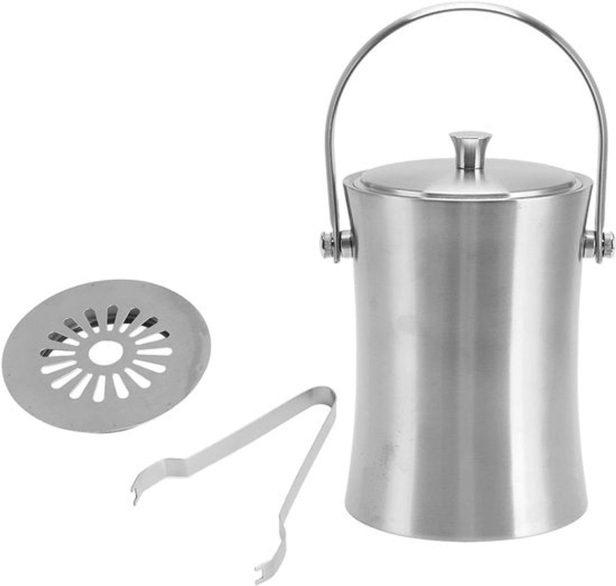 Bar ijsemmer - Dubbelwandig koeler - Drankjes koelen - Inclusief tang deksel - 1 liter - Zilver