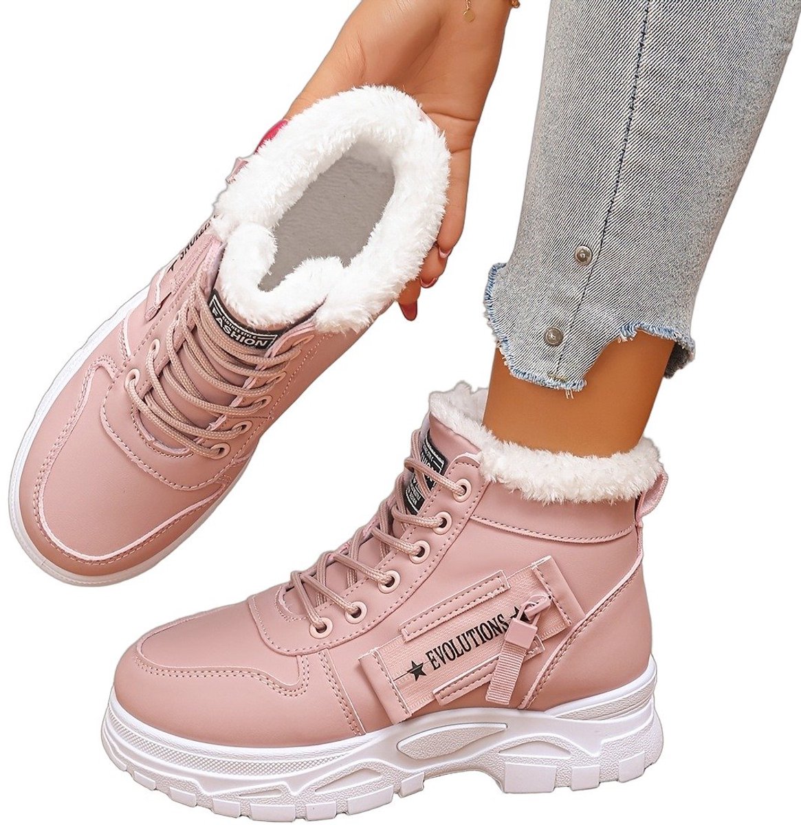 Currero Snowboots Dames Sneeuwlaarzen Dames Winterlaarzen Gevoerde Winterschoenen Waterdicht Antislip Zool Warm Gevoerd Wandellaarzen Winter Breed Roze