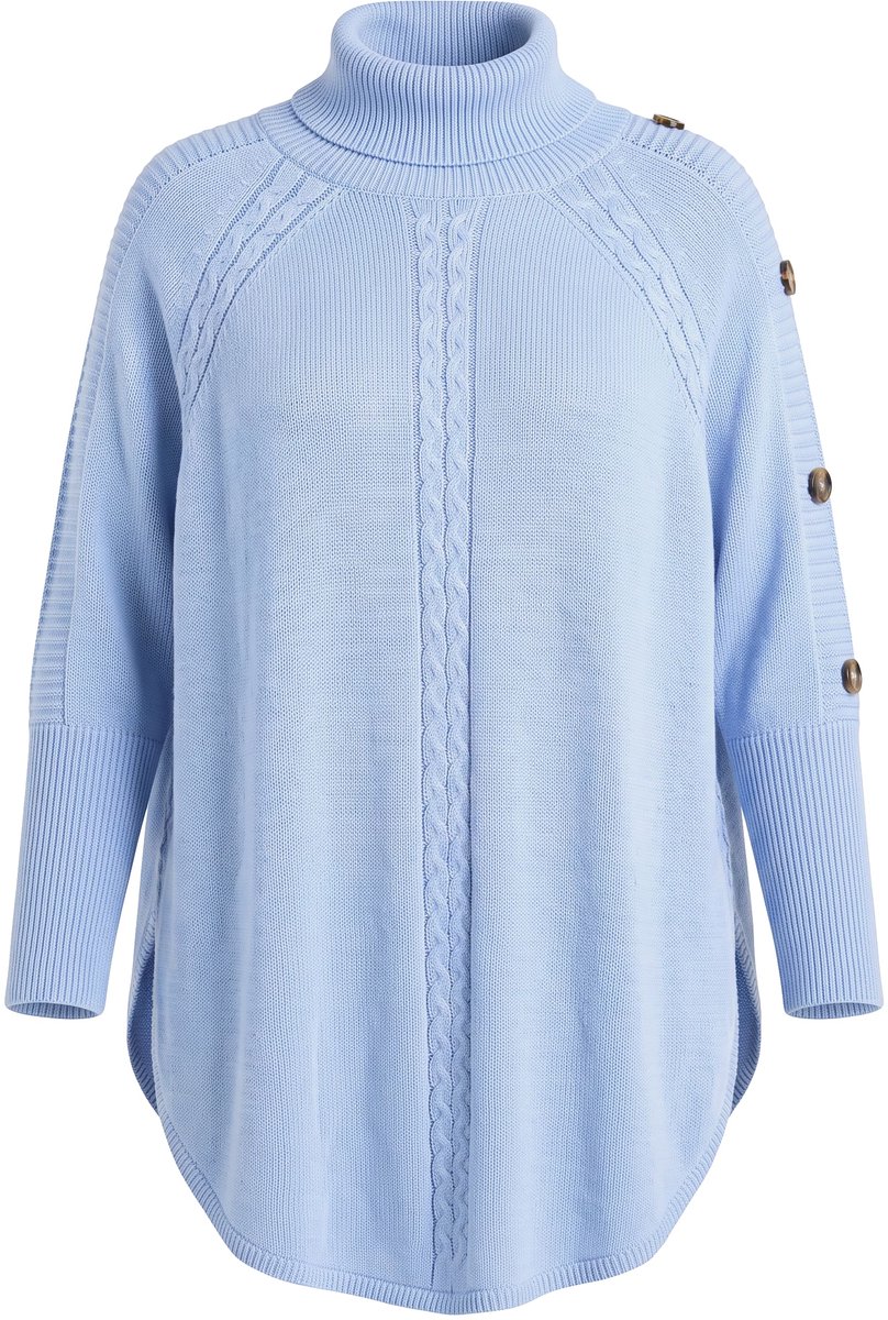 MIAMODA - Dames - Pullover poncho-stijl kabelpatroon puntzoom - Ochtend blauw - Maat 42+