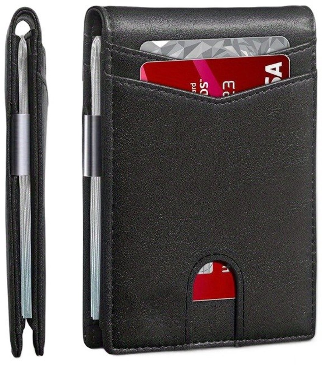 Currero Portomonee - Portemonnee Dames & Heren - RFID Anti Skim - Pasjeshouder - Klein Model - Met Rits - Kunstleer - Zwart