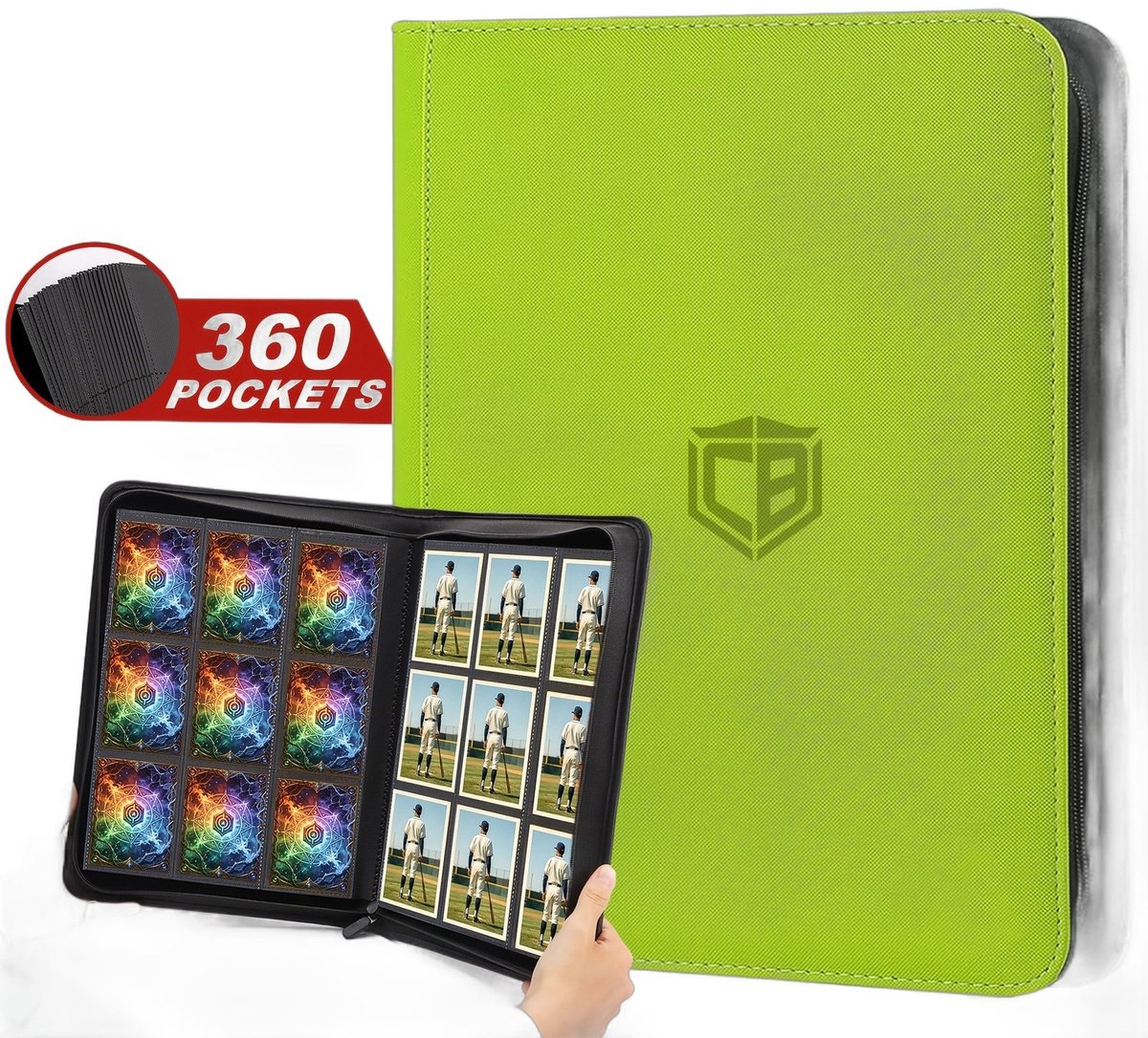 Currero Toploader Binder - Verzamelmap Kaarten - Geschikt voor Pokemon - 4 Pocket - 9 Pocket - 12 Pocket - Trading Card Map - Toploadermap - Gras Groen - 360 Kaarten