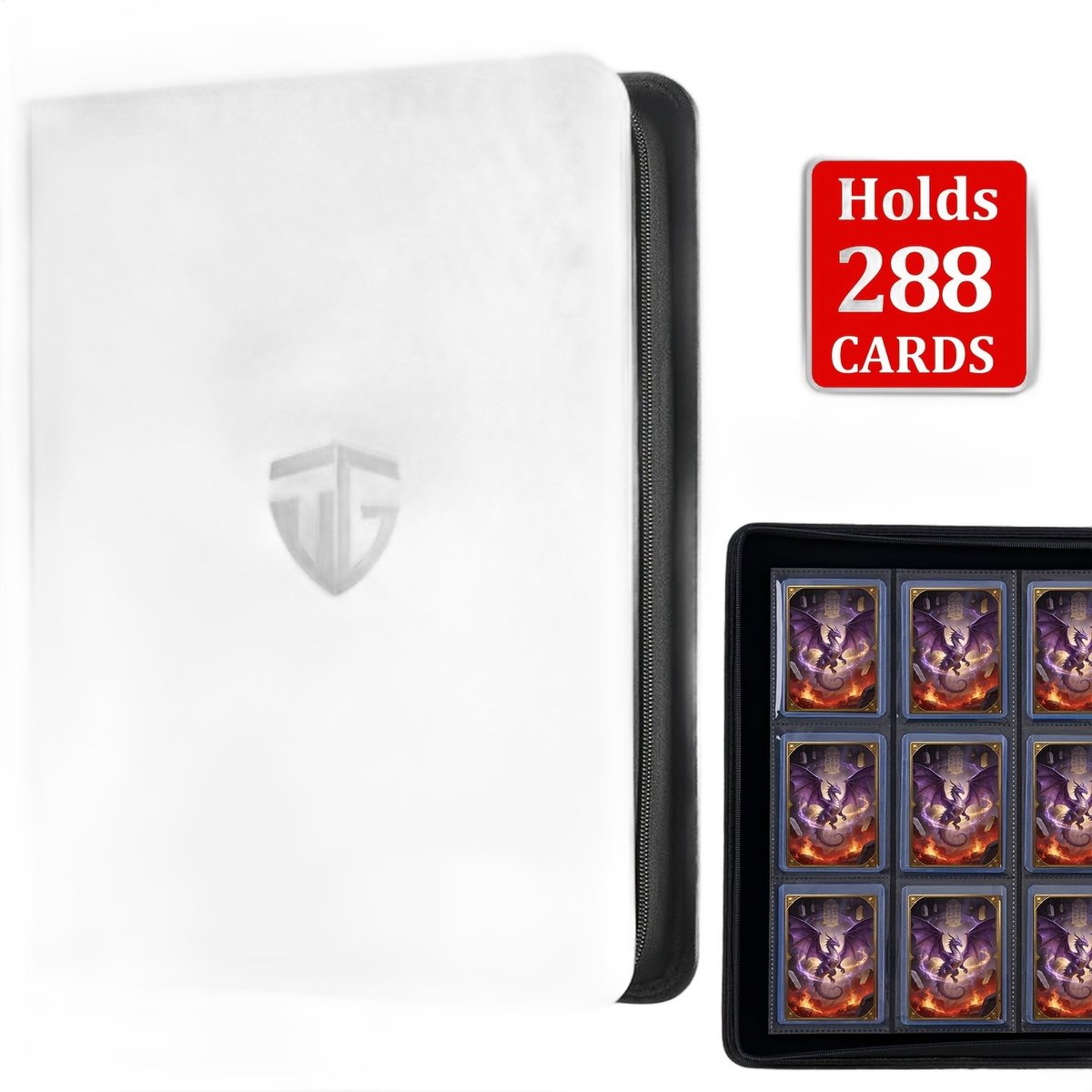 Currero Toploader Binder - Verzamelmap Kaarten - Geschikt voor Pokemon - 4 Pocket - 9 Pocket - 12 Pocket - Trading Card Map - Toploadermap - Nieuw Melkwit - 288 Kaarten