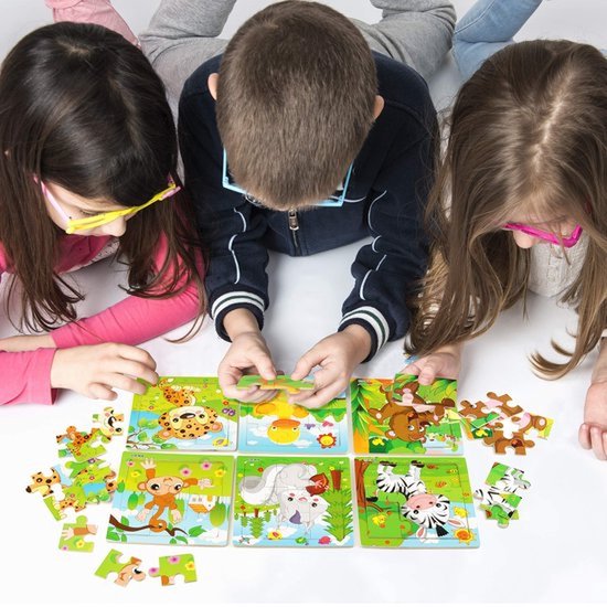 6 Stuks Houten Puzzel - Educatief Montessori-Speelgoed - Details Voor Kinderverjaardag En Kleuterschool - Houten Puzzels Met Dieren - Met opbergzak — afbeelding 4