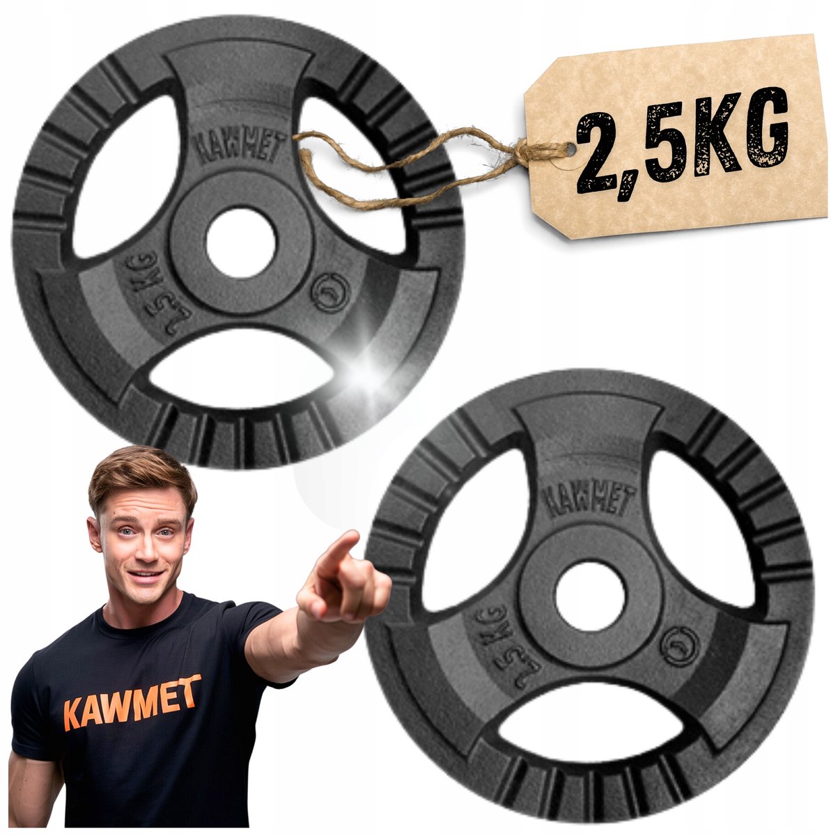 KAWMET Halterschijven 2x2,5kg 28,5mm - Tri-Grip IJzer