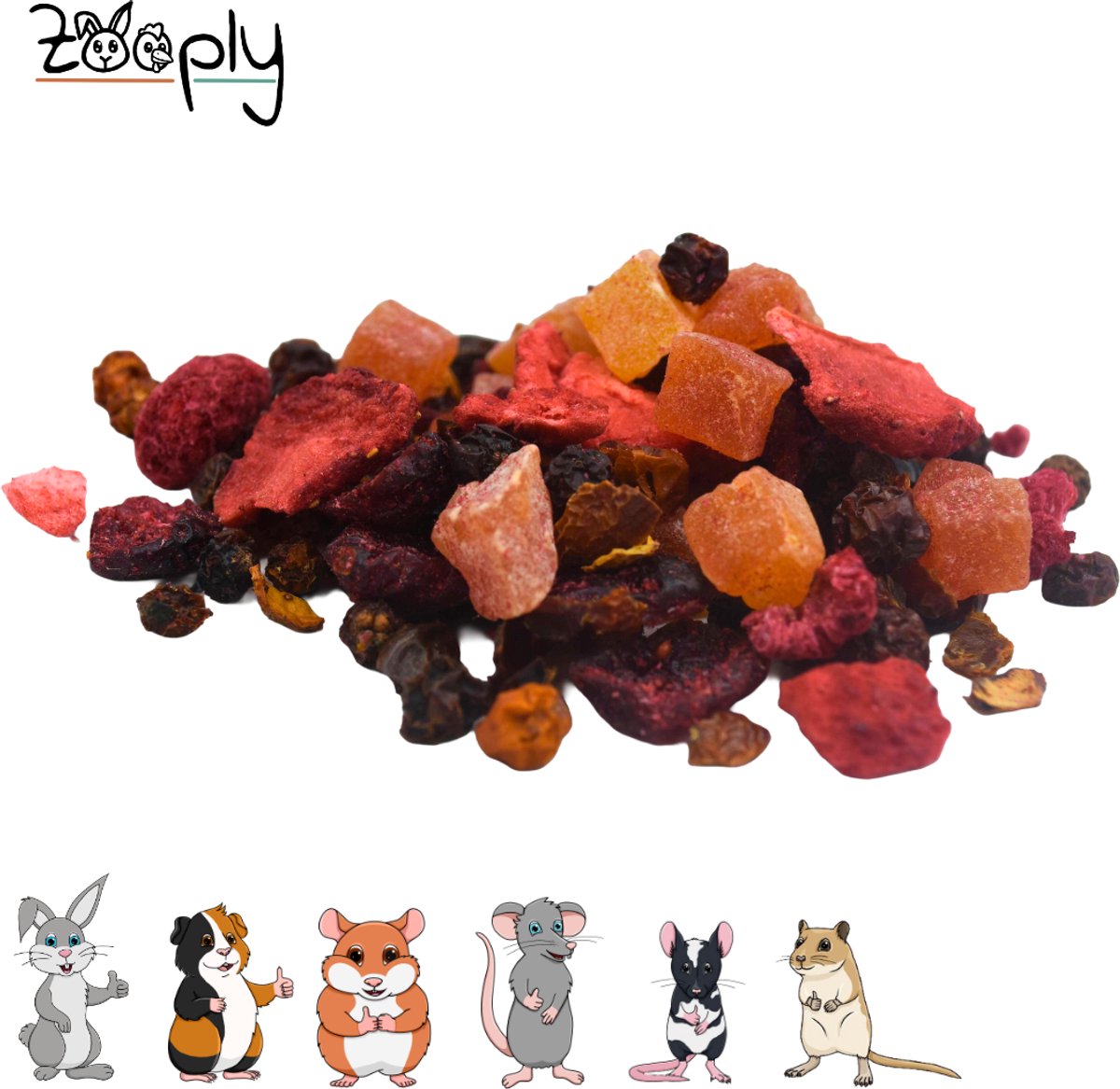 Zooply Rode fruitmix - Kruiden & Snacks - 100% natuurlijk - Voor konijnen & cavia's - 150 gram