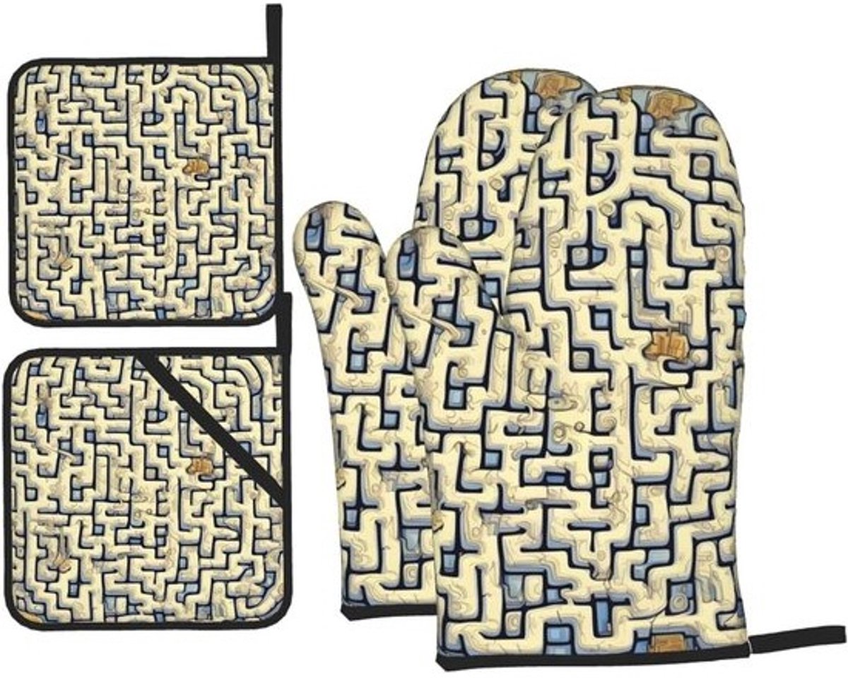 Ovenwanten en Pannenlappen Set - Keukenwanten Hittebestendig - Koken en Bakken - 4-delige Keukenaccessoires - 28 x 18.5 cm - Zwart