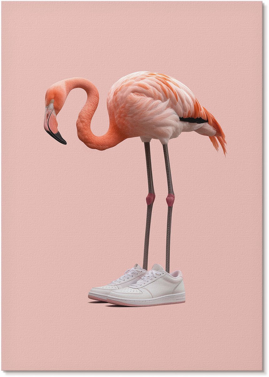 Tulup Polycanvas Poster - Flamingo In Laarzen, Illustratie - A4 - Roze Motief - Rechthoek - Kunstposter - Woonkamer, Slaapkamer, Kantoor - Popcultuur