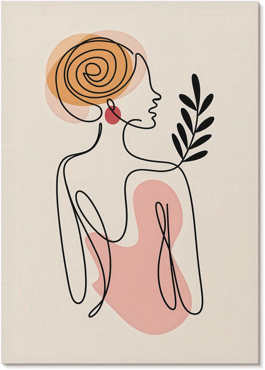 Tulup Polycanvas Wandposter - Boho-Vrouw, Illustratie - A4 - Romig Design - Rechthoek - Wandkunstwerk - Woonkamer, Slaapkamer, Kantoor - Boho