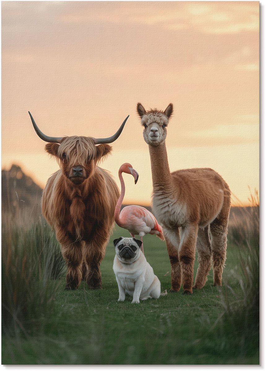 Tulup Polycanvas Poster - Dieren Samen, Fotografie - A4 - Bruin Illustratie - Rechthoek - Kunstposter - Woonkamer, Slaapkamer, Kantoor - Expressief