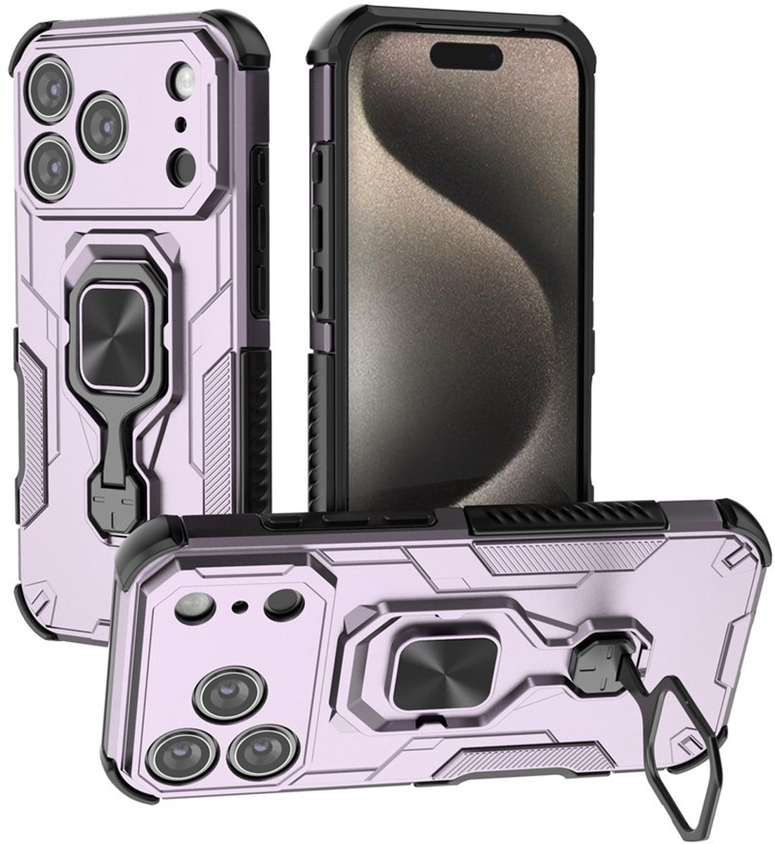 MobyDefend Hoesje - Geschikt voor iPhone 18 Pro - Dubbelgelaagde Pantsercase Met Standaard - Roze