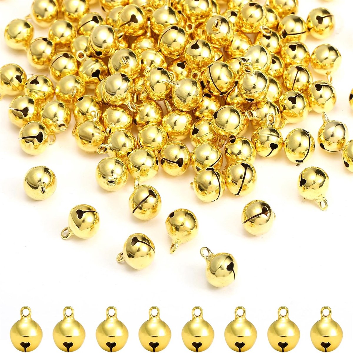carmdering - Metalen Belletjes - Gouden Decoratiebelletjes - 100 Stuks - 12 x 16 mm - DIY Knutselen - Kerstdecoratie - Met Oogje - Sieraden & Cadeauversiering