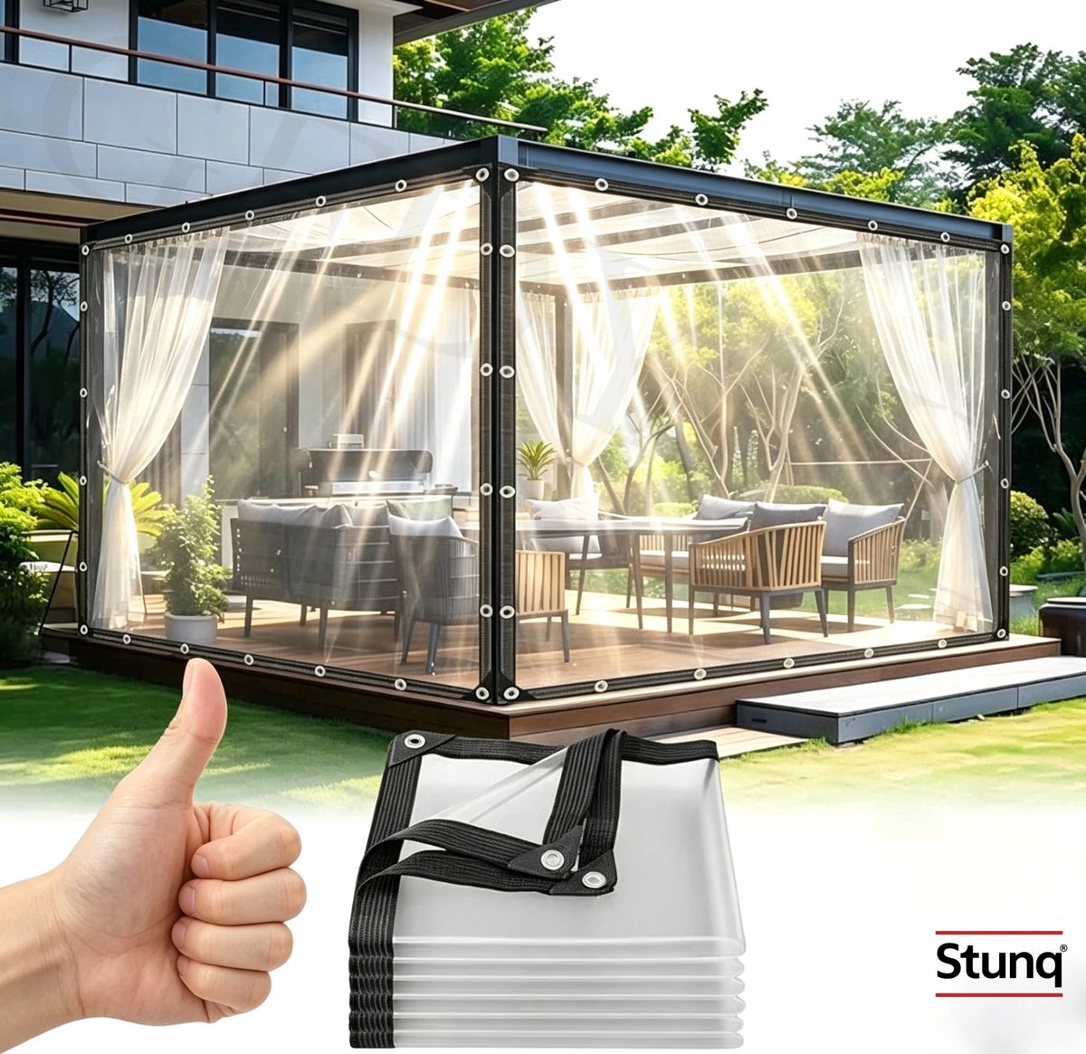 Stunq® Transparant Afdekzeil met Verstevigde Rand en Ogen
