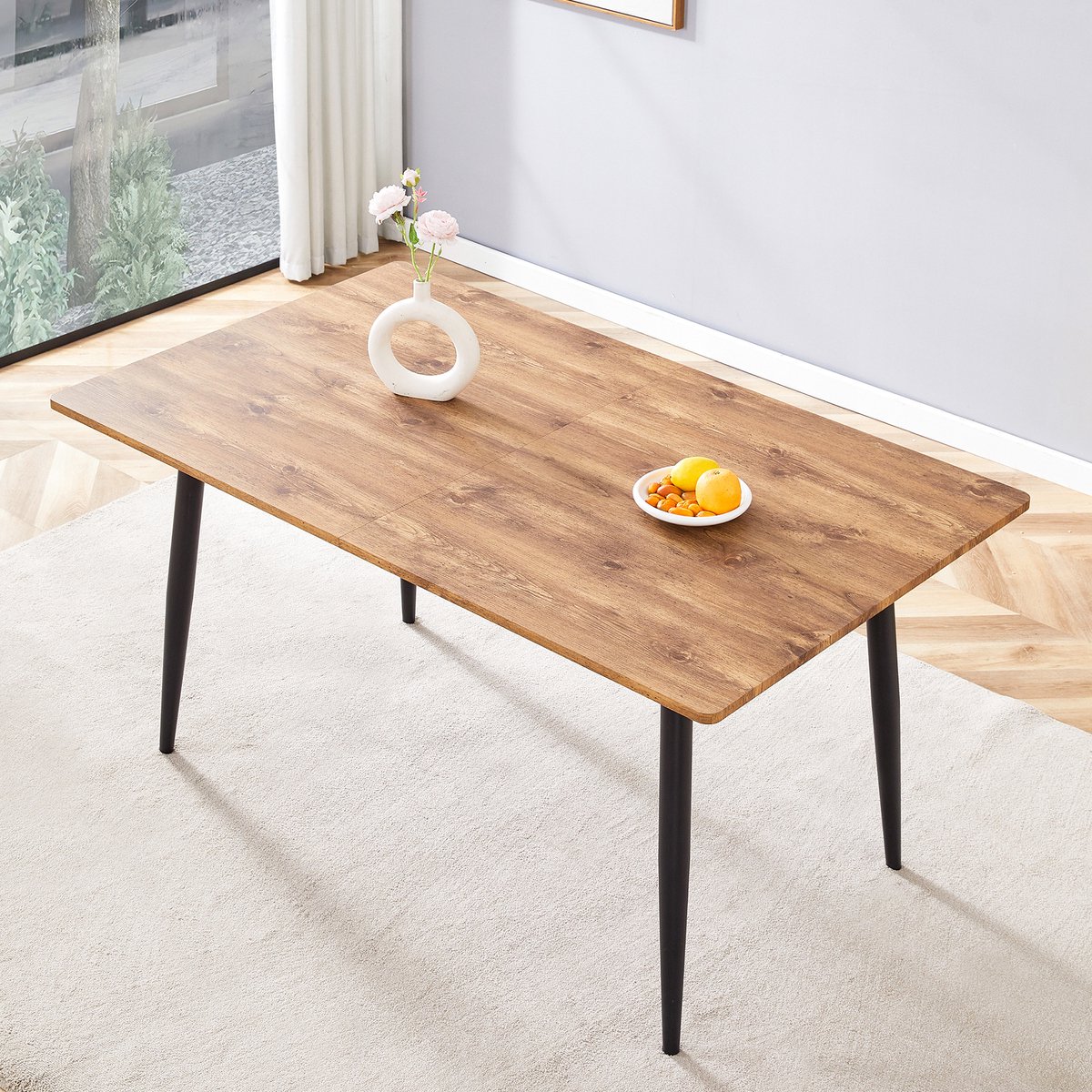 MODENUIT Eettafel - Houtnerf En Metalen Poten - Voor Eetkamer En Bureau - MDF - 190,5x80 Cm - Hout