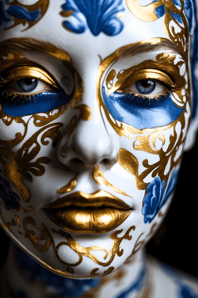 Porseleinen Gezicht Poster - Porseleinen - Gezichts - Elegante - Artistiek - posters - formaat 30x40cm - Wanddecoratie - XS2515MT
