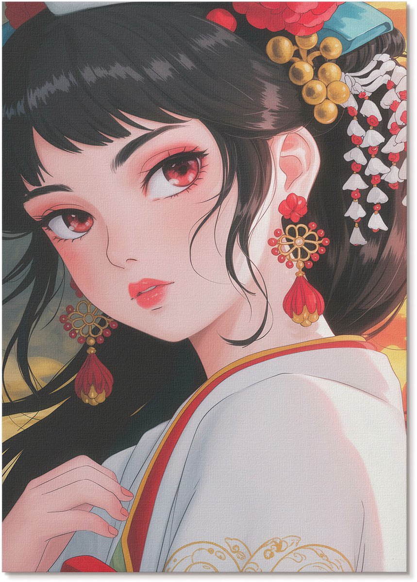 Tulup Polycanvas Wandposter - Anime-Look, Illustratie - A4 - Rood Motief - Rechthoek - Muurkunst - Woonkamer, Slaapkamer, Kantoor - Anime/manga