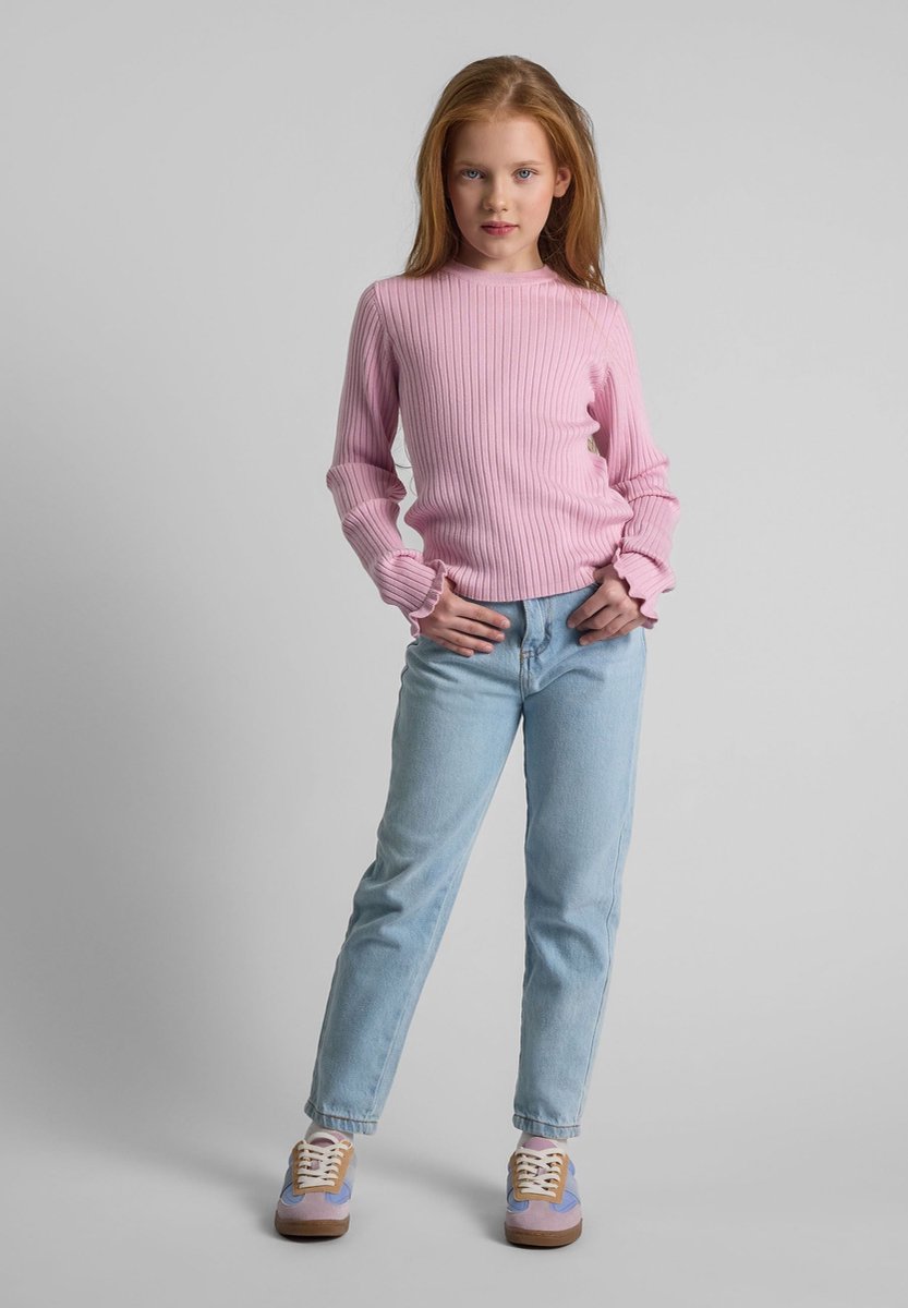 Minoti trui meisjes geribbeld met ruches - viscose - roze