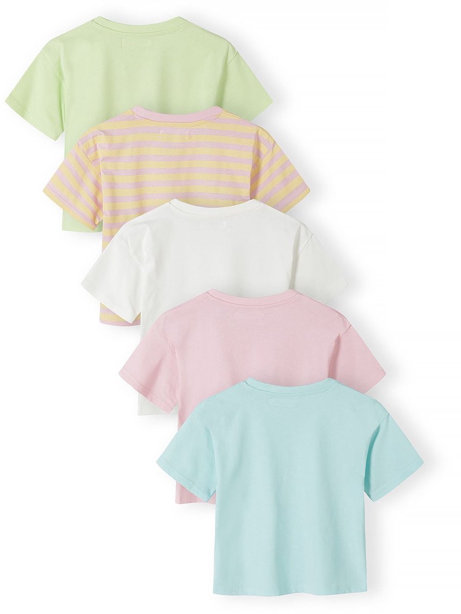 Minoti T-shirt meisjes 5-pack pastel prints - 100% katoen - lichtblauw