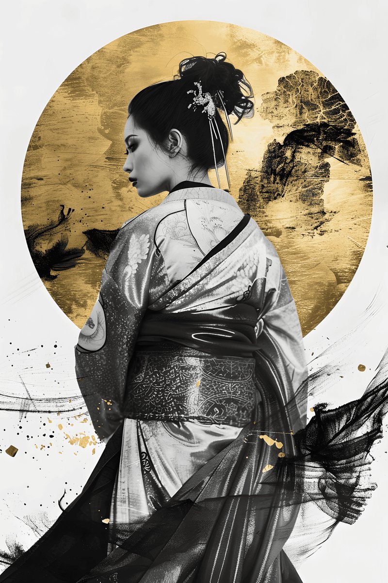 Geisha Poster - Artistiek - Rugzijde - Japanse Cultuur - Elegant - Traditioneel - posters - formaat 30x40cm - Wanddecoratie - XS2286MT