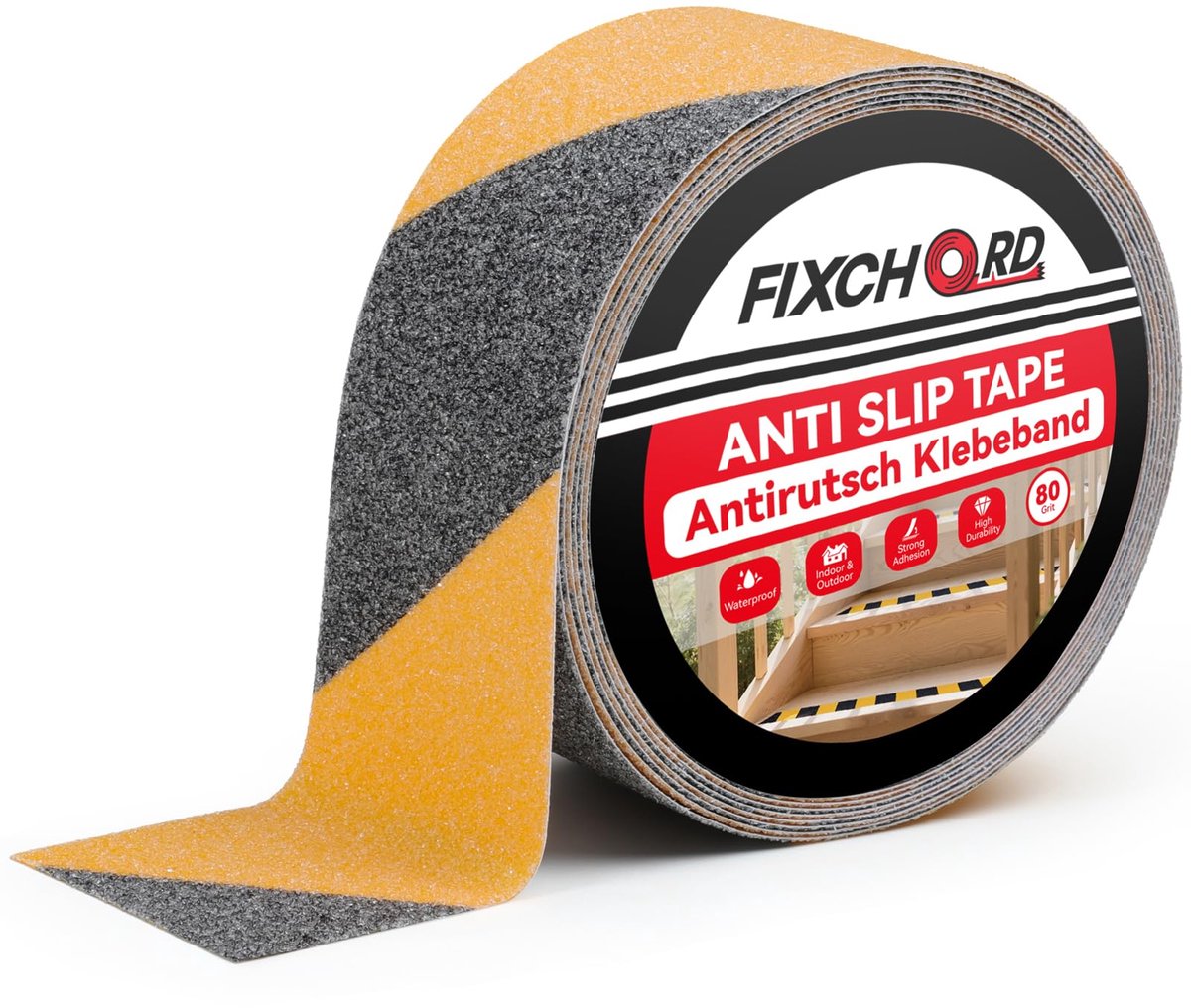 FIXCHORD Anti-slip Tape voor Trappen, 5mx50mm Zwaar-Duty antisliptape binnen & buiten, Antislip plakband voor Treden & - ShopVlot