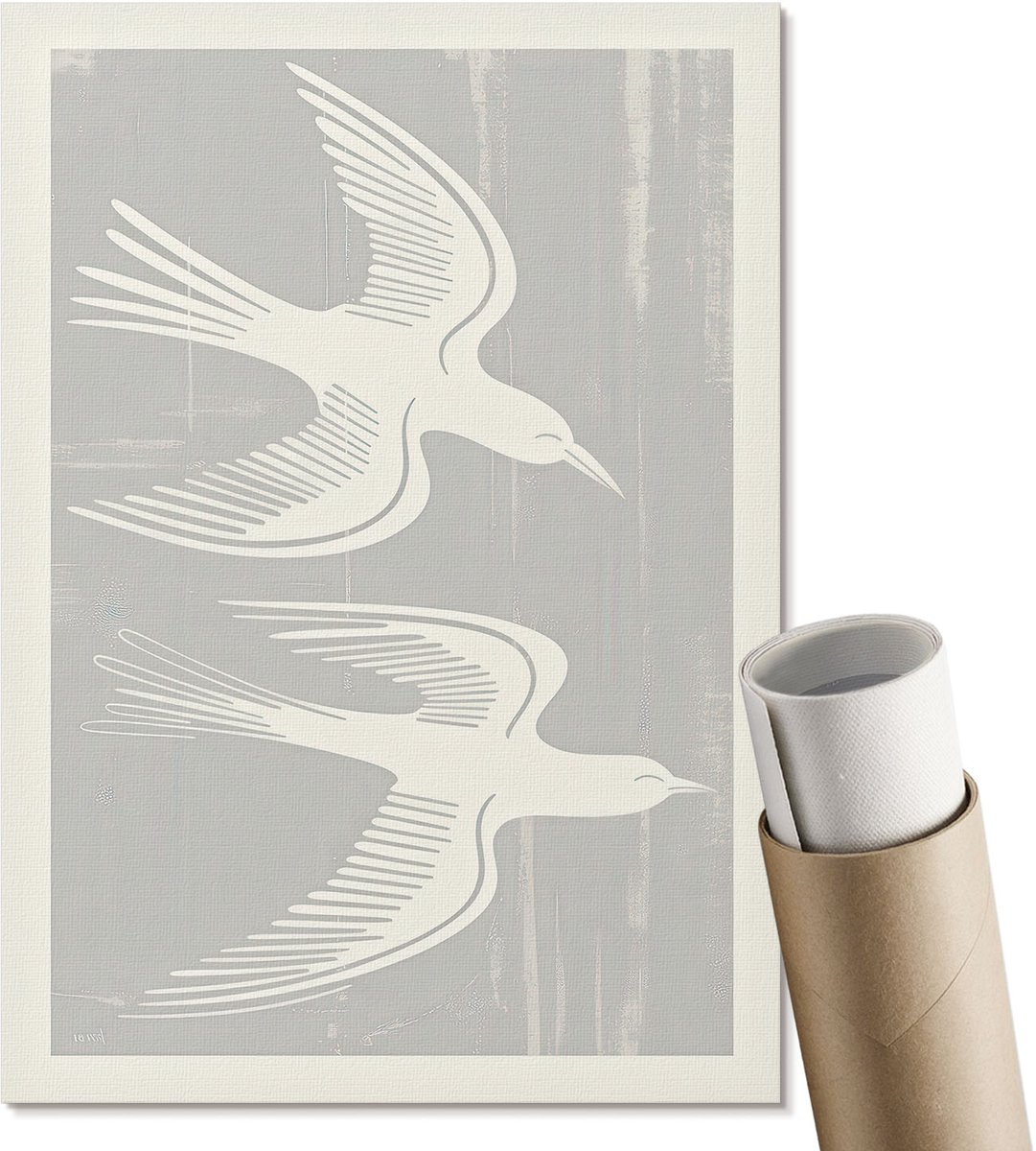 Coloray Polycanvas Wandposter - Minimalistische Vogels, Illustratie - A4 - Grijs Motief - Rechthoek - Interieurdecoratie - Woonkamer, Slaapkamer, Kantoor - Minimalist