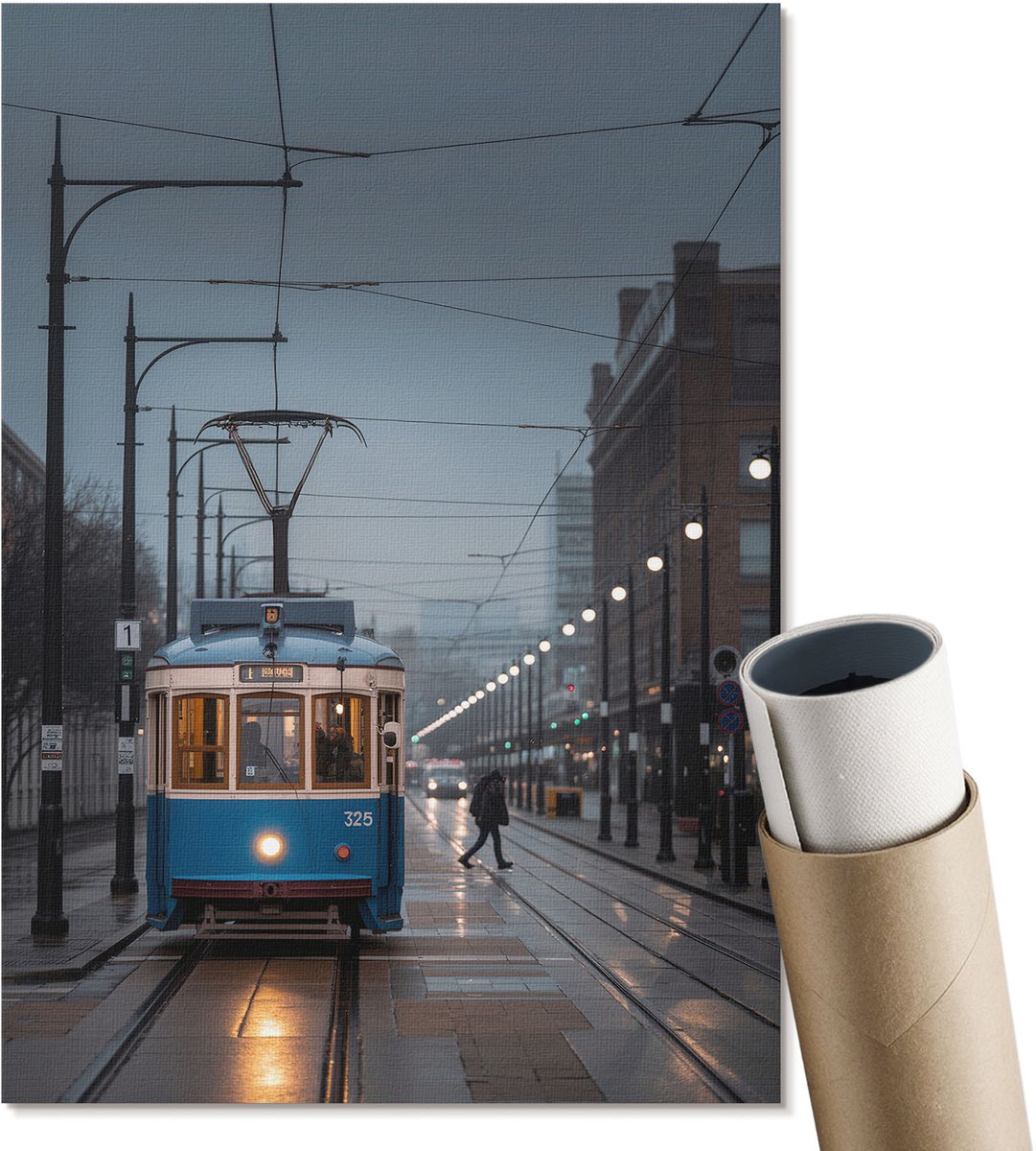 Coloray Canvas Poster Polycanvas - Blauwe Tram, Fotografie - A4 - Blauw Patroon - Rechthoek - Wandkunst - Woonkamer, Slaapkamer, Kantoor - Modern
