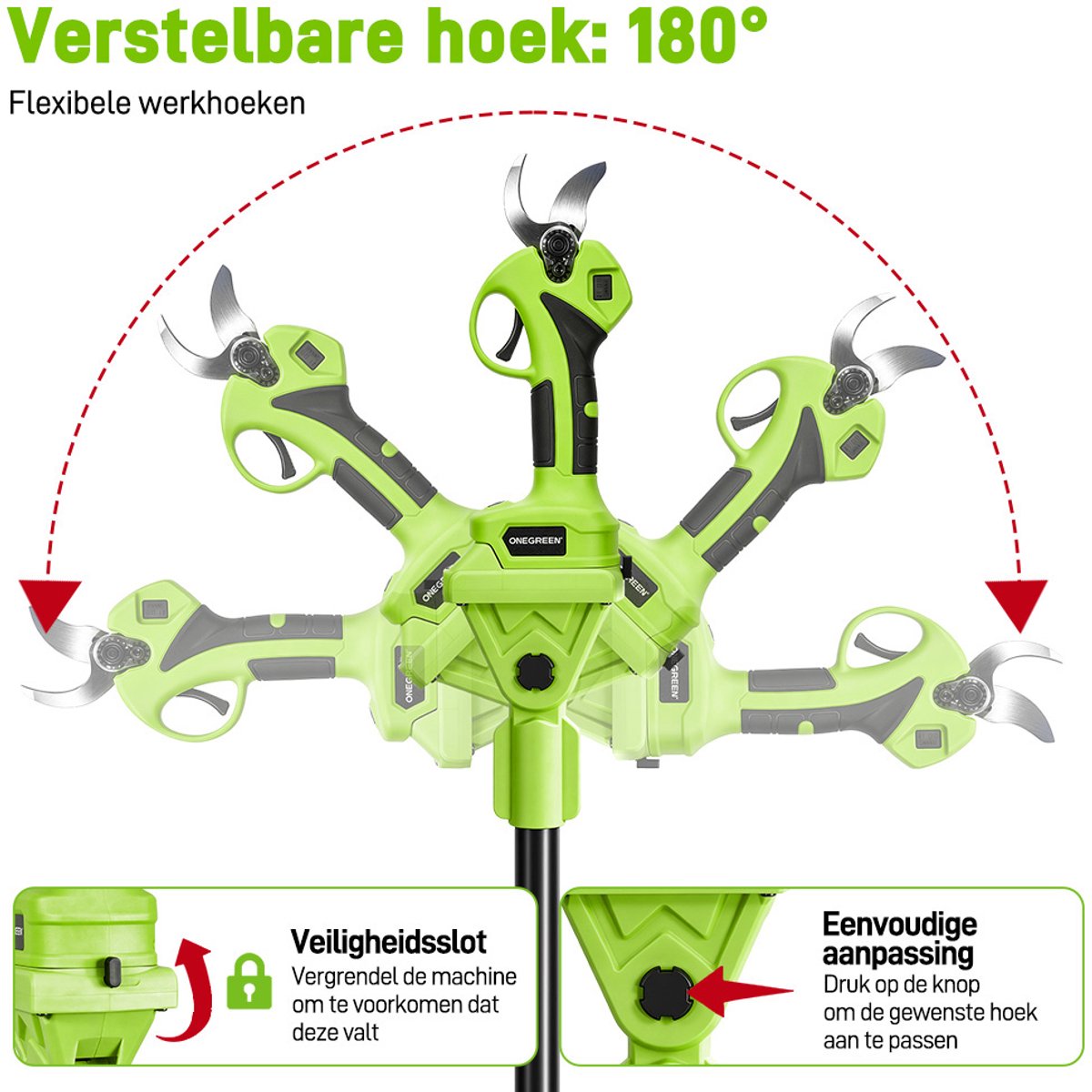 ONEGREEN Kettingzaag Telescopische Steel - Elektrische Snoeischaar - met 2 Accu's - Snoeizaag - werkhoogte tot 2 m - voor boomtakken, houtzagen thumbnail 5