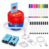 Tekenrobot voor Kinderen met 200 Kaarten & 22 Stiften van MMOBIEL – Ingebouwde Speaker met Stem Begeleiding & USB-C Kabel – Creatief & Educatief Cadeau – Rood & Blauw